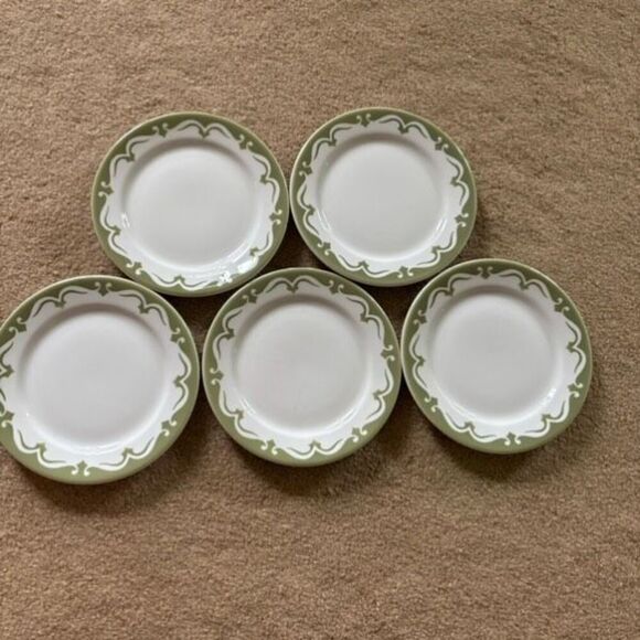 5 Jackson China Vintage Green & White 7” Plates - Picture 1 of 9